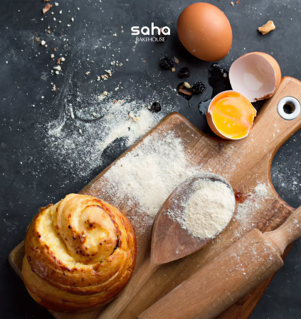 Baked bread and ingredients
